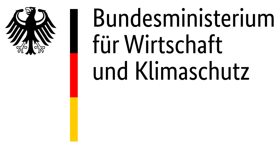 Logo des Bundesministeriums für Wirtschaft und Klimaschutz mit Bundesadler und senkrechter Deutschlandflagge in Schwarz, Rot und Gold.