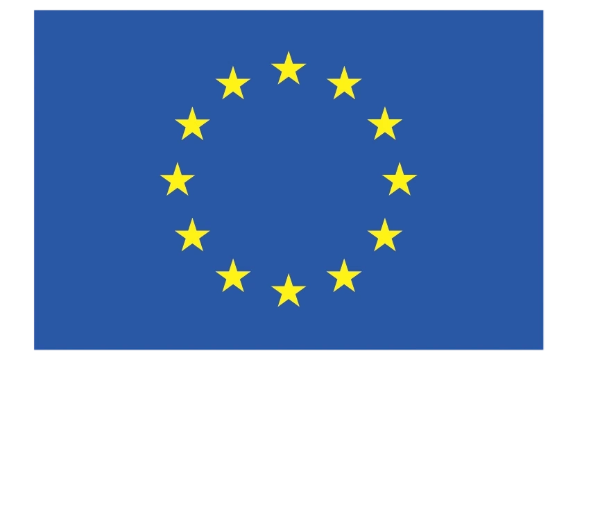 Flagge der Europäischen Union mit zwölf gelben Sternen auf blauem Hintergrund und dem Text „Kofinanziert von der Europäischen Union“ darunter.